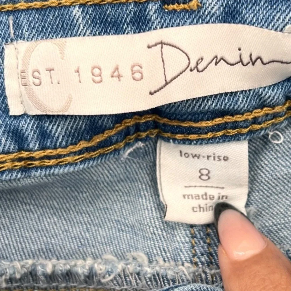 EST. 1946 Denim Womens Low Rise Straight Leg Distressed Boho Fringe Jeans Size 8